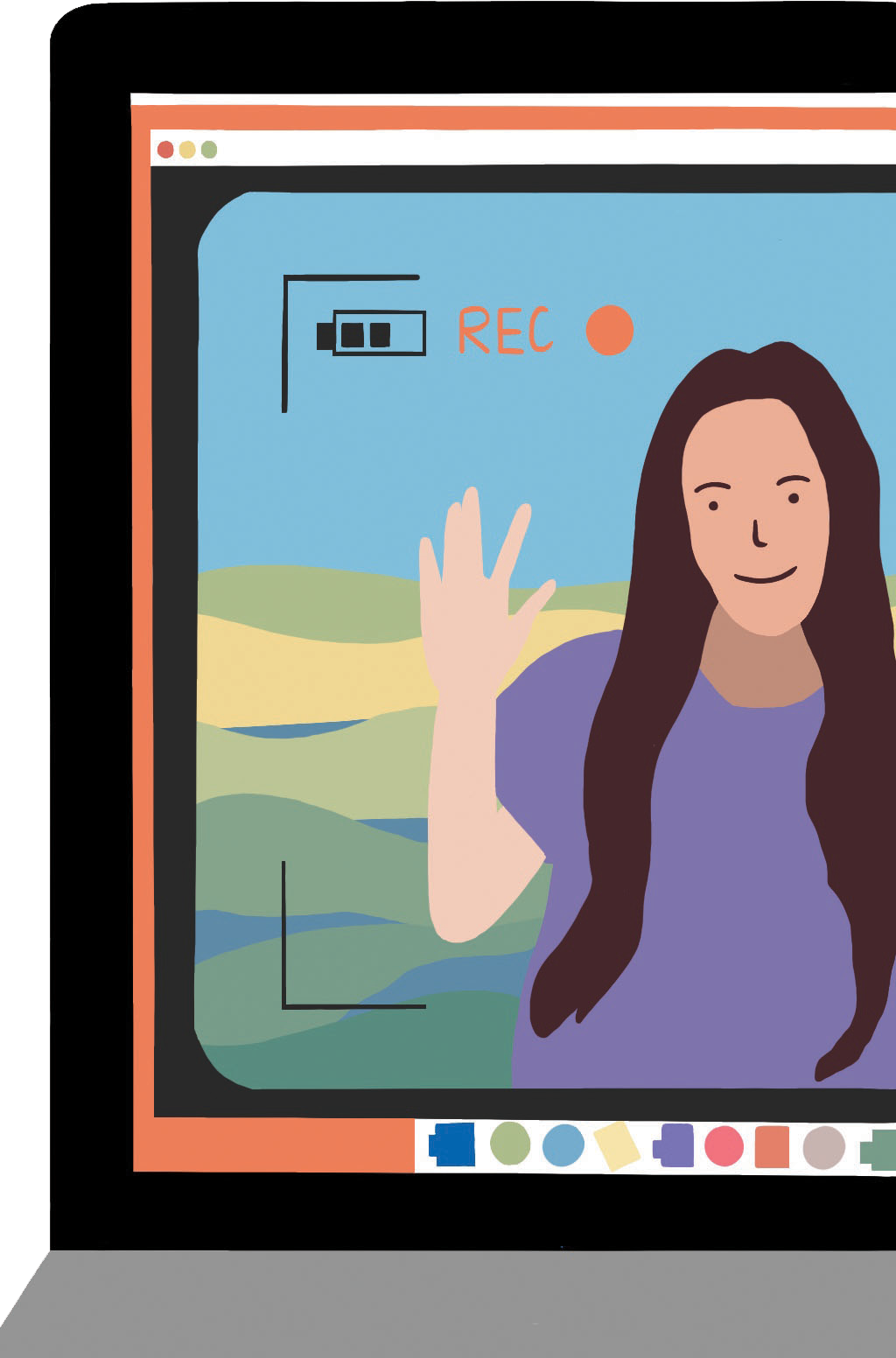 Illustration of a laptop screen with a Survivor contestant waving at a camera.
