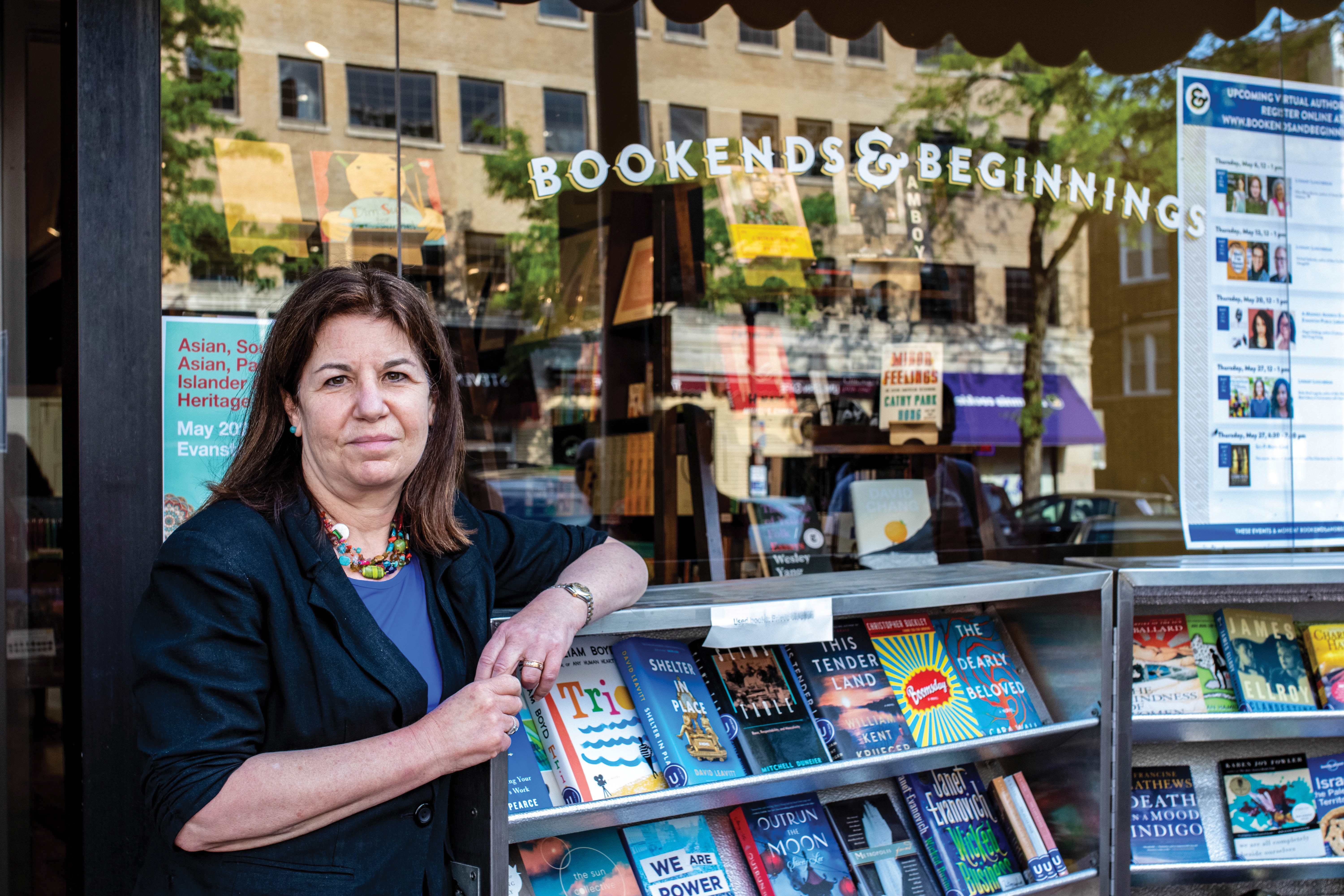 Nina Barrett, owner of Bookends & Beginnings, outside of the bookstore on May 22.