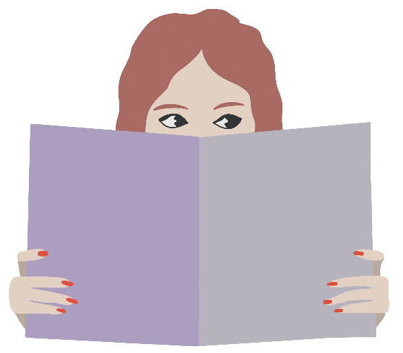 an illustration of a person peering over the top of a book