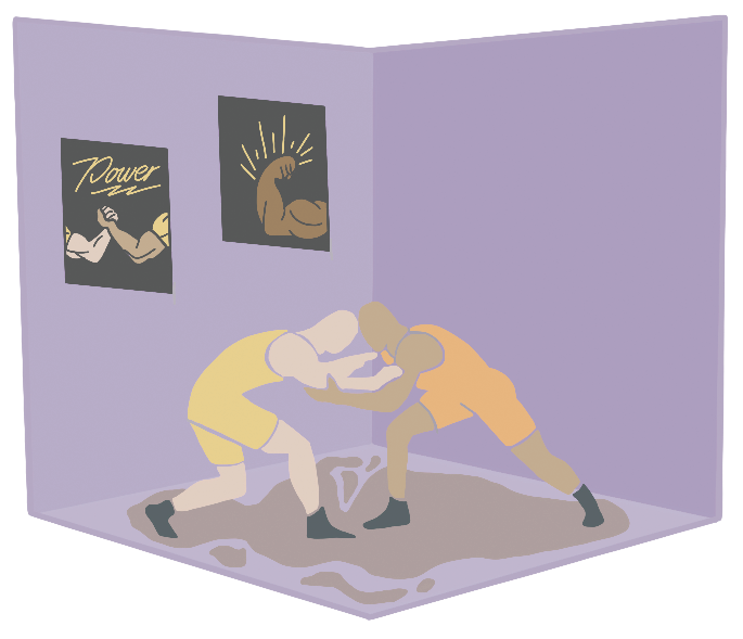 an illustration of two mud wrestlers