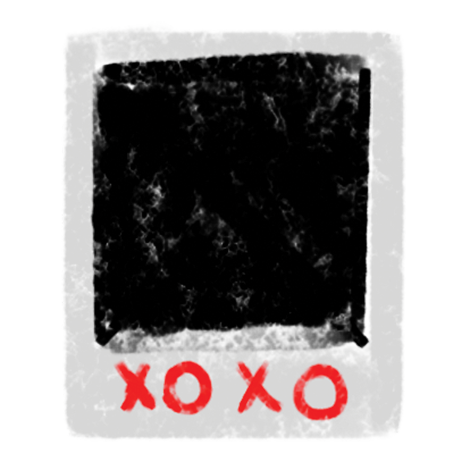 a blank polaroid picture captioned 'XOXO'