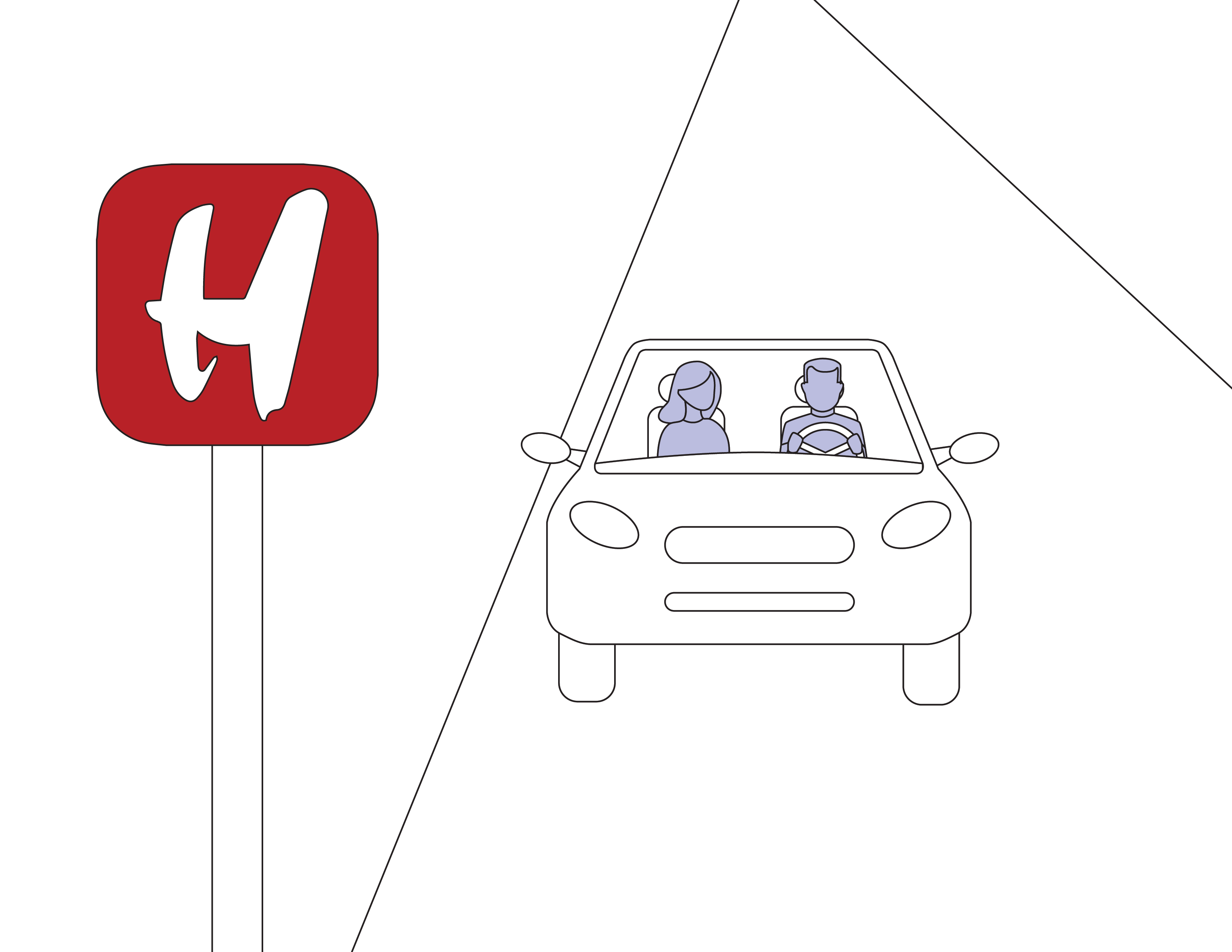 Illustration of two people driving to H Mart