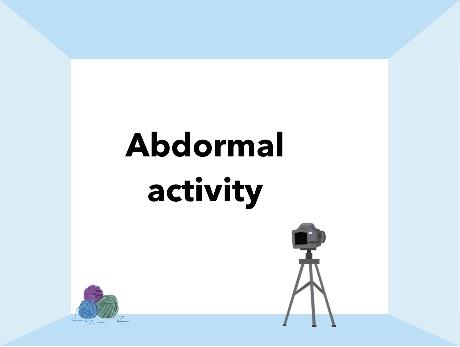 A dorm room with a camera and balls of yarn, headline reads 'Abdormal activity'